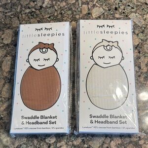 little sleepies Swaddle Blanket & Headband Set — Brown and Cream